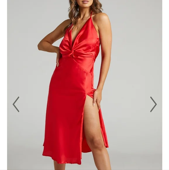 red backless midi dress Tamara Shirred Chiffon Midi Dress - Red main image 0